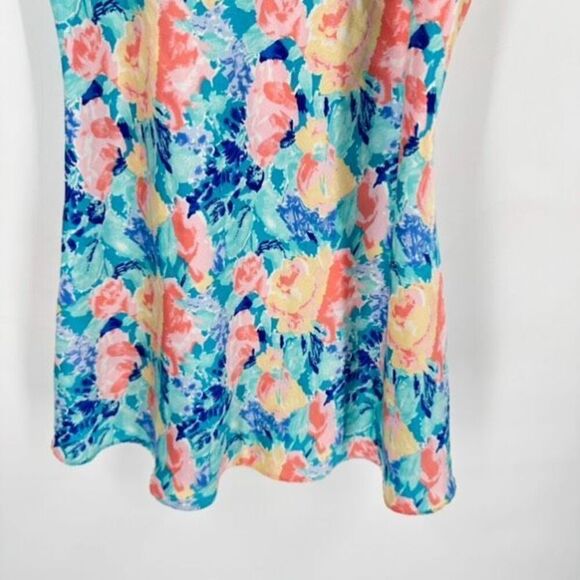 Vintage 90s Sedu Women's Floral Satin Slip Dress Lingerie Multicolor Medium - Picture 5 of 10